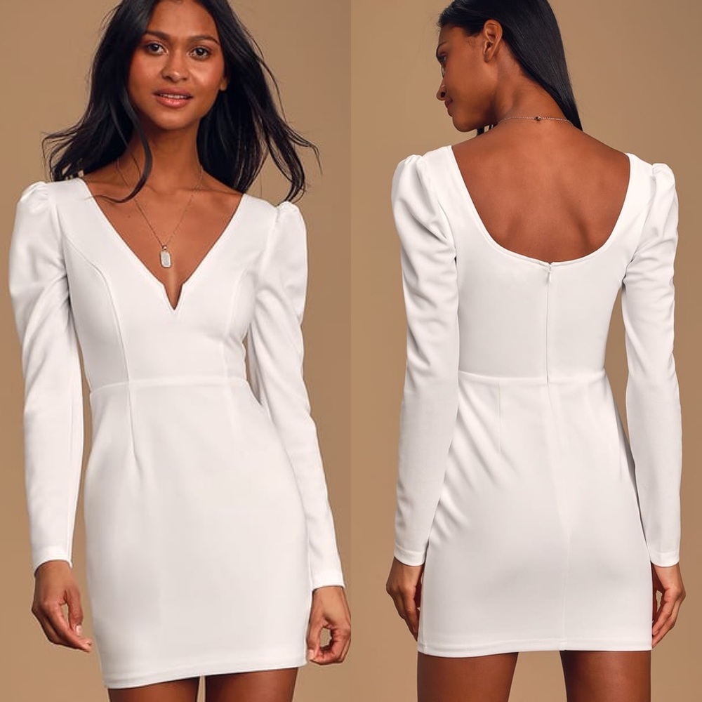 LULU’S White Long Sleeve Bodycon Mini Dress